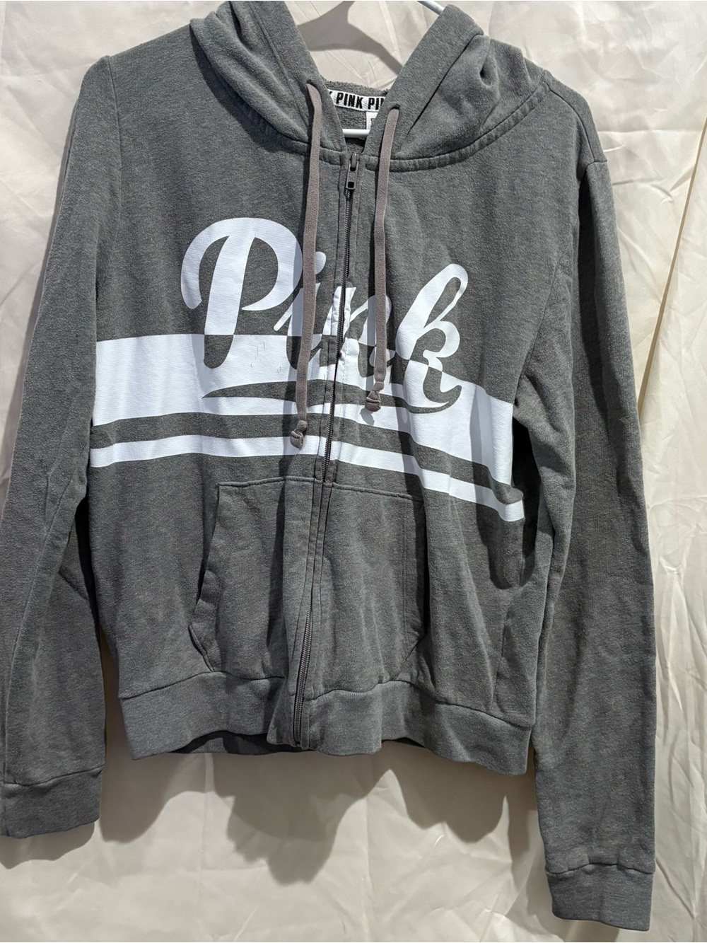 Victoria's Secret PINK Gray Hoodie Jacket with White Logo
